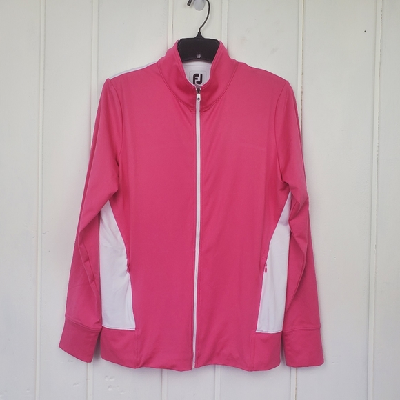 Footjoy Medium Hotpink White Full Zip Long Sleeve Performance Light Golf Jacket - Picture 2 of 16